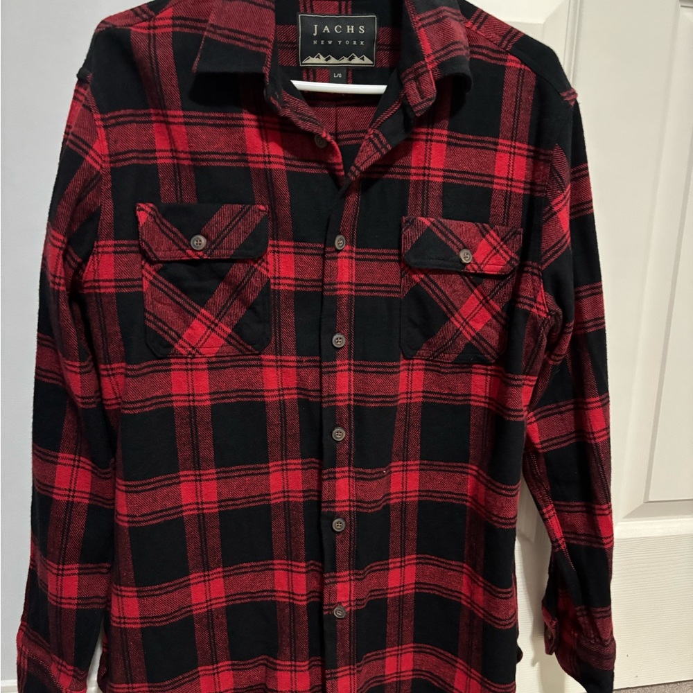 Jachs Men's Red and Black Plaid Button-Down Shirt